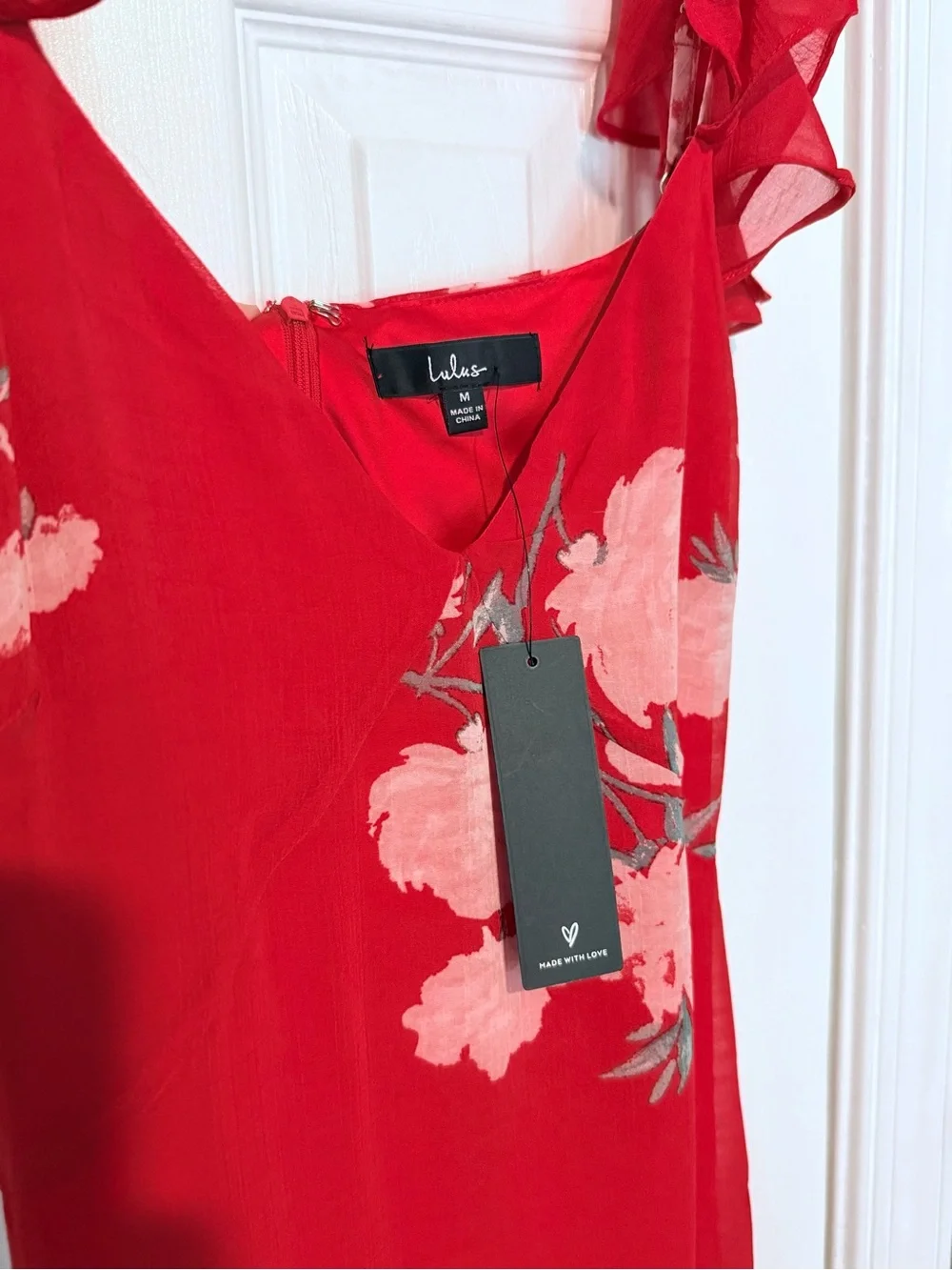 Lulu's Red Floral Ruffle Slip Dress - Picture 2 of 3